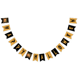 Black and orange Happy Halloween Bunting Banner
