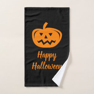 Black and orange Happy Halloween hand towel