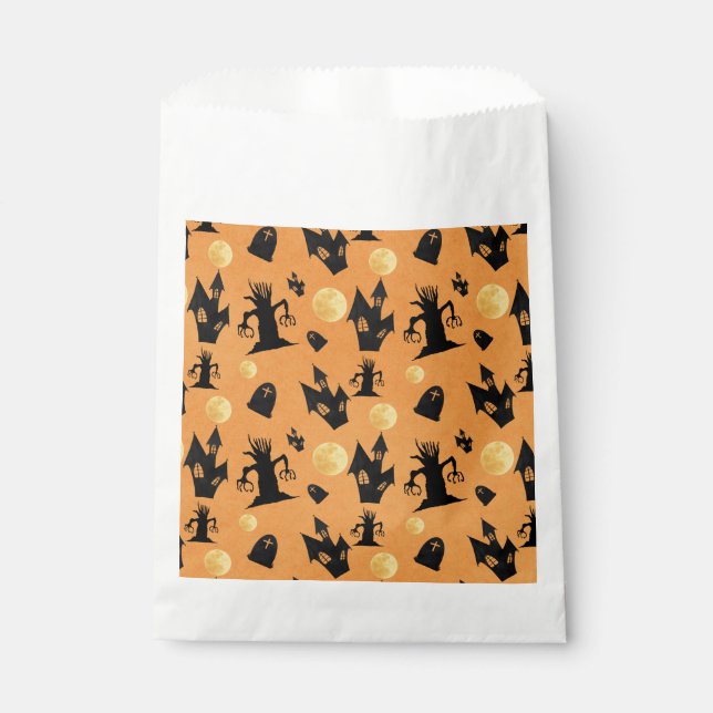 Black and Orange Haunted House Halloween Favour Bag (Front)