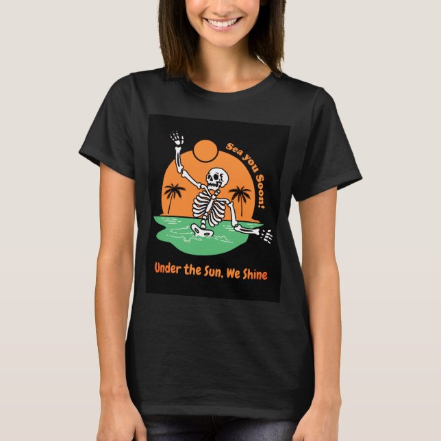 Black and Orange Illustrattion Summer Skull T-Shir T-Shirt (Front)