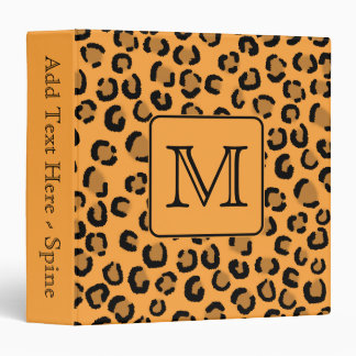 Black and Orange Leopard Print. Custom Monogram. Binder