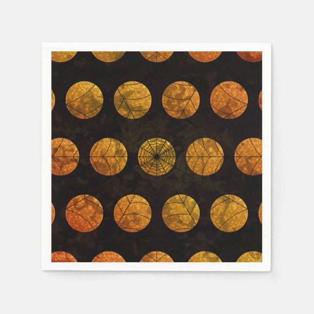 Black and orange polka dot spiderweb napkin (Front)