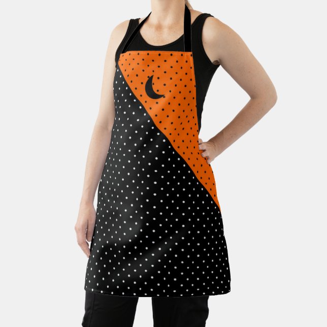 Black and Orange Polka Dots Halloween Apron (Insitu)