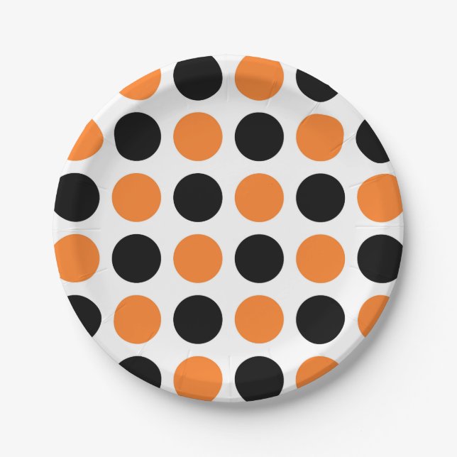 Black and Orange Polka Dots Paper Plate (Front)