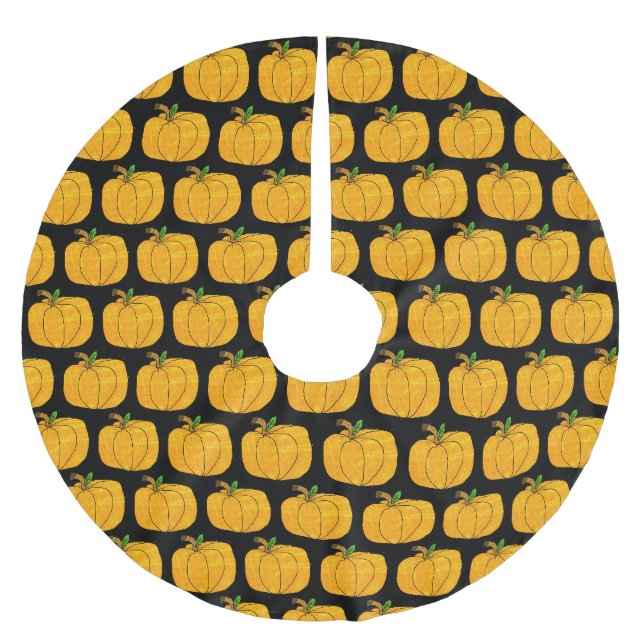 Black and Orange Pumpkins Halloween Tree Skirt (Front)