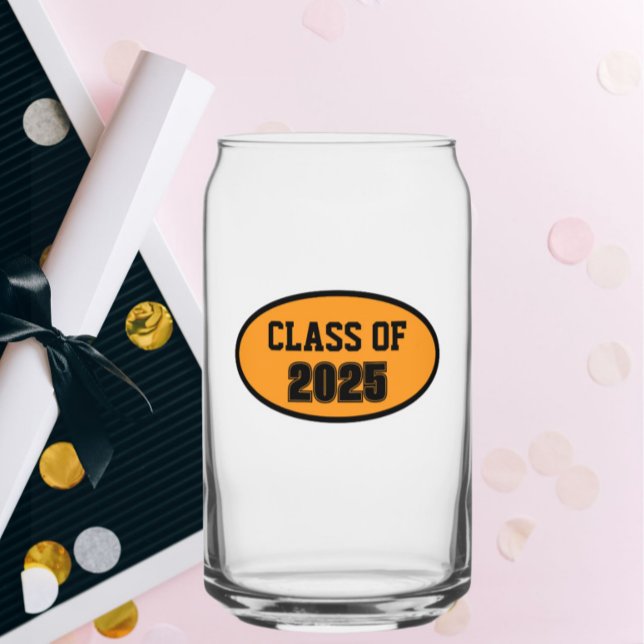 Black and Orange School Colours Class Year Can Glass (In Situ (Graduation))