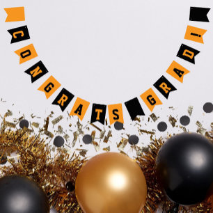 Black and Orange School Colours Graduation Bunting Flags