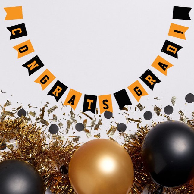 Black and Orange School Colours Graduation Bunting Flags (In Situ)