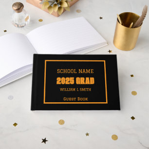 Black and Orange School Colours Graduation Guest Book
