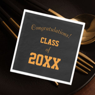 Black and Orange School Colours Graduation Napkin