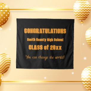 Black and Orange School Colours Graduation Tapestry