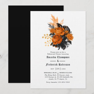 Black and Orange Shabby Floral Rehearsal Dinner Invitation