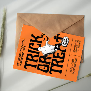 Black and Orange Simple Trick Or Treat Halloween  Invitation