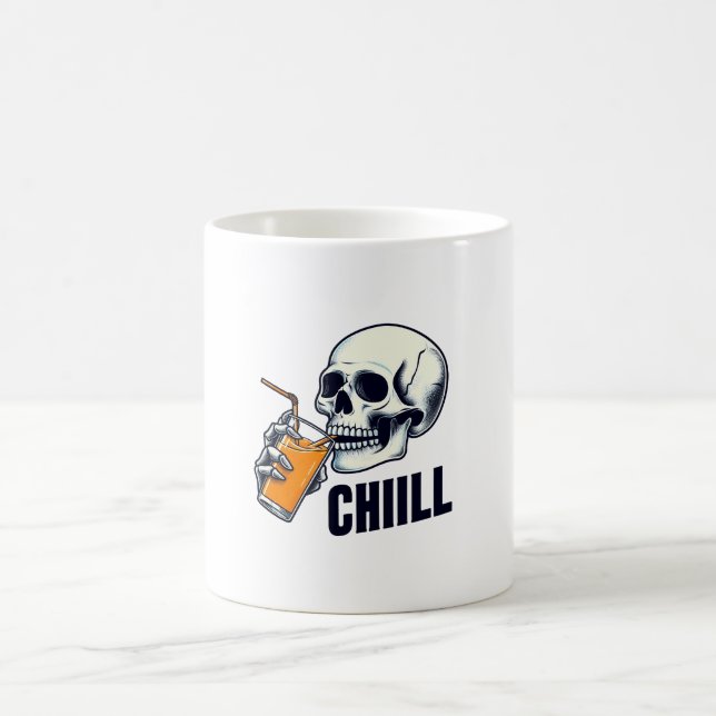 Black and Orange Skull Illustration Chiill Mug (Center)