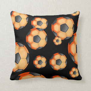 Black and orange Soccer Design Throw Pillow