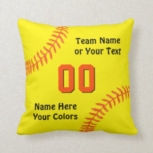 Black and Orange Softball Pillow, Personalized Throw Pillow
