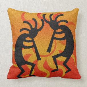 Black And Orange Southwest Kokopelli Tribal Sun Throw Pillow