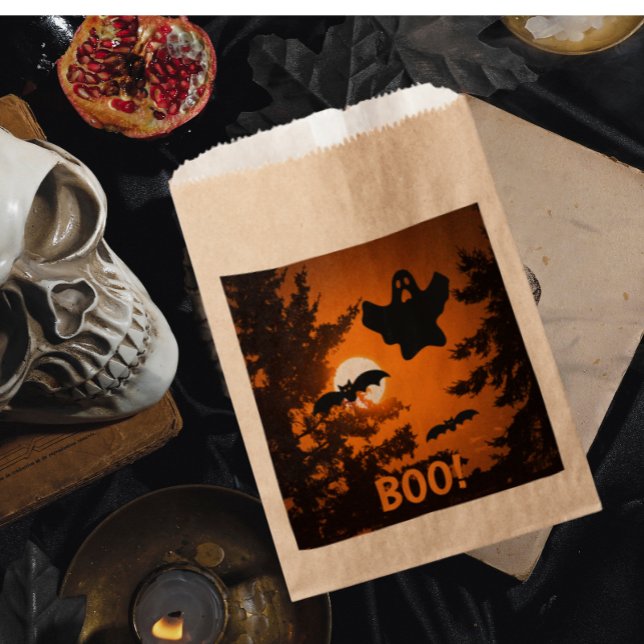 Black and Orange Spooky Halloween Night Scene Favour Bag (Halloween)