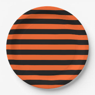 Black and Orange Stripes Paper Plates