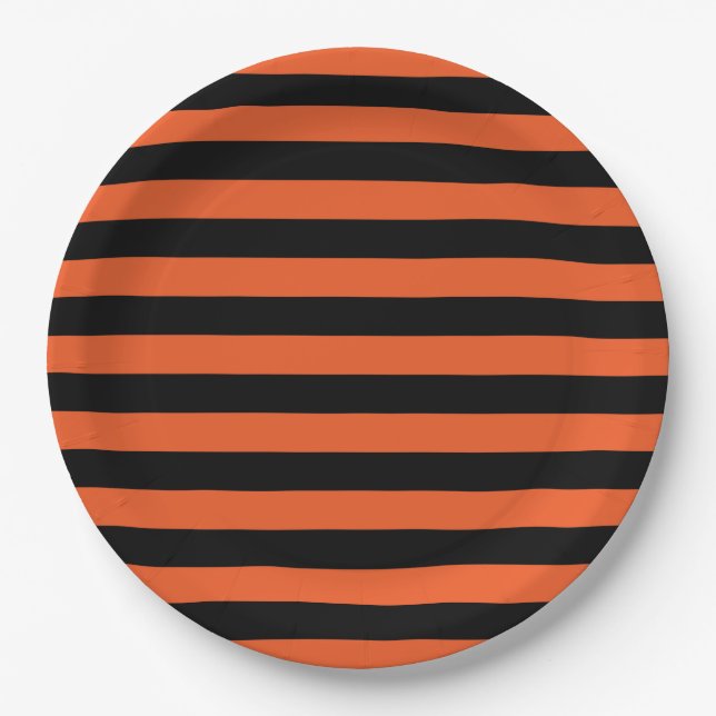 Black and Orange Stripes Paper Plates (Front)