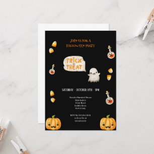 BLACK AND ORANGE TRICK OR TREAT HALLOWEEN  INVITATION