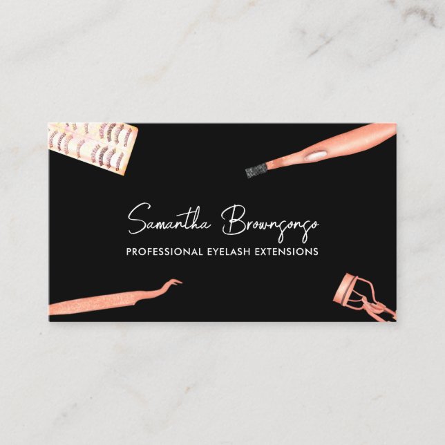 Black and orange Tweezer Curler Extensions Eyelash Business Card (Front)