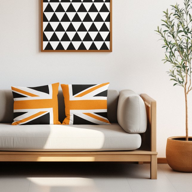 Black and Orange Union Jack Half Throw Pillow (Black and Orange Union Jack Half Throw Pillow)