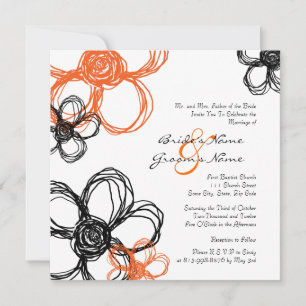Black and Orange Wild Flowers Wedding Invitation