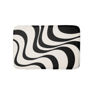 Black and pastel modern retro waves design bath mat