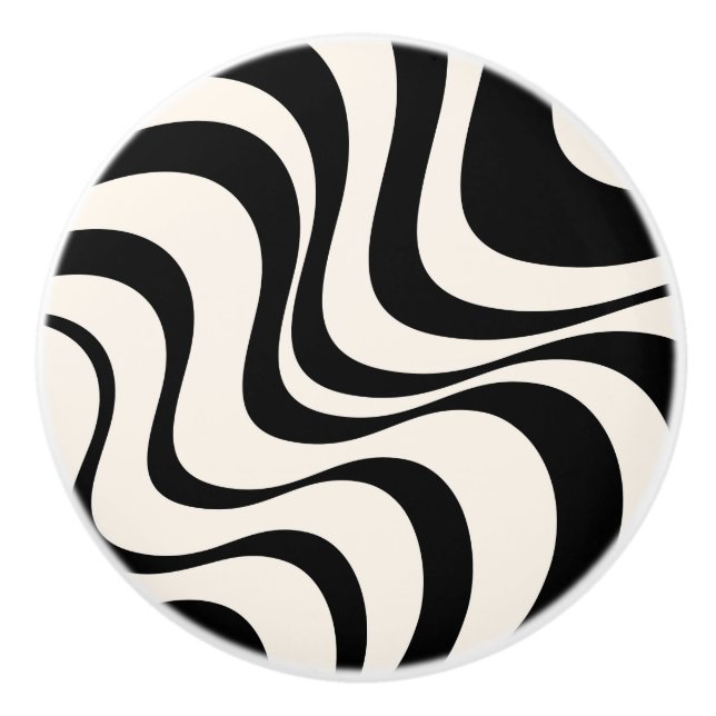 Black and pastel modern retro waves design  ceramic knob (Front)