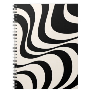 Black and pastel modern retro waves design notebook