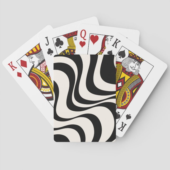 Black and pastel modern retro waves design  playing cards (Back)