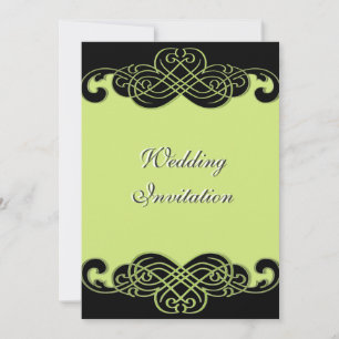 Black and Pear Green Scroll Wedding Invitation