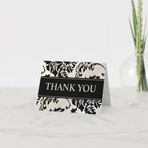 Black and Pearl Damask Thank You Note Cards
