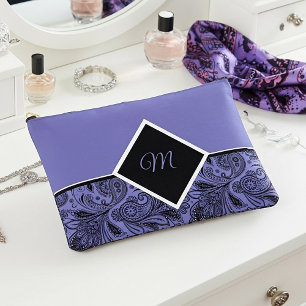Black and peri paisley monogram accessory pouch