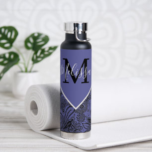 Black and peri paisley water bottle