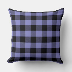 Black and Periwinkle Buffalo Plaid Pattern Throw P Pillow