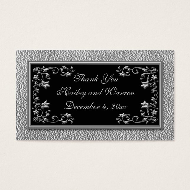 Black and Pewter Wedding Favour Tags (Front)