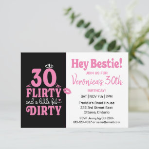Black and Pink 30th Birthday Invitation