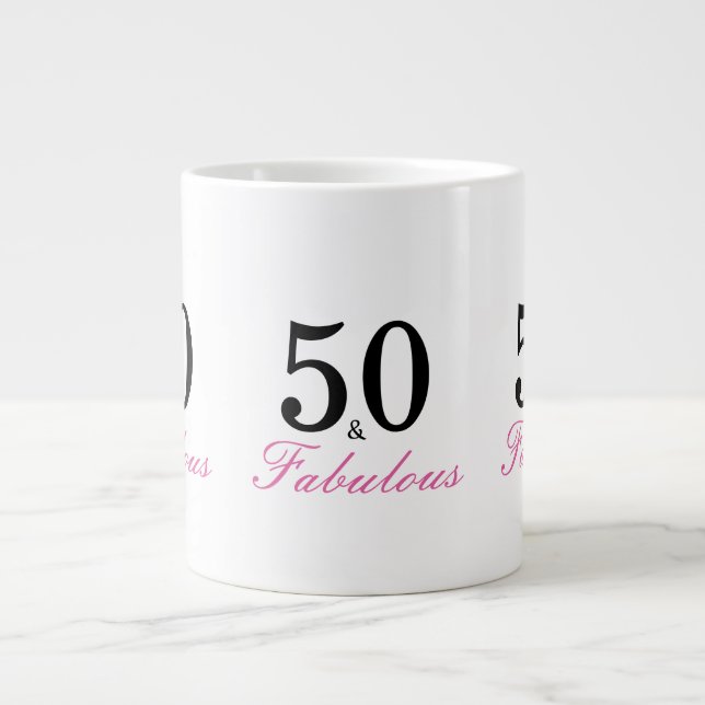 Black and Pink 50 and Fabulous 50th Birthday Large Coffee Mug (Front)
