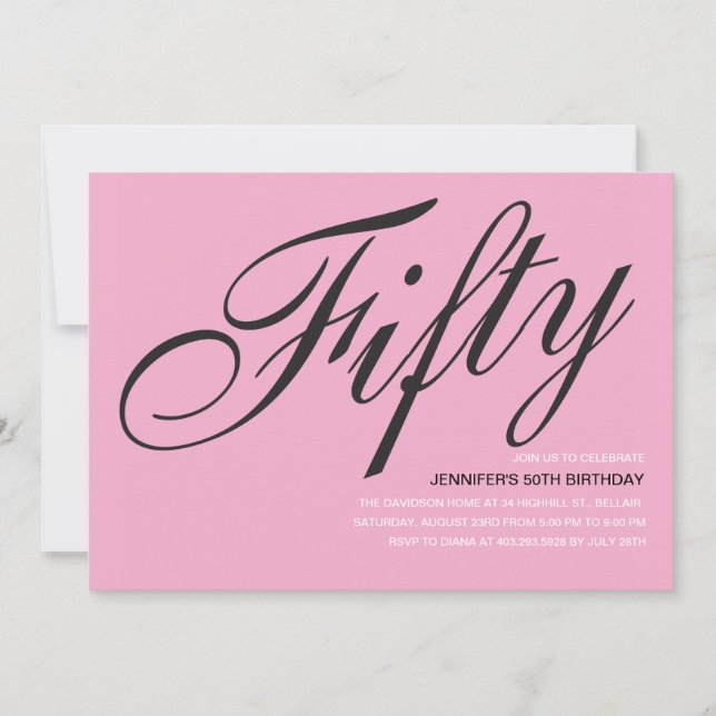 Black and Pink 50th Birthday Invitations (Front)