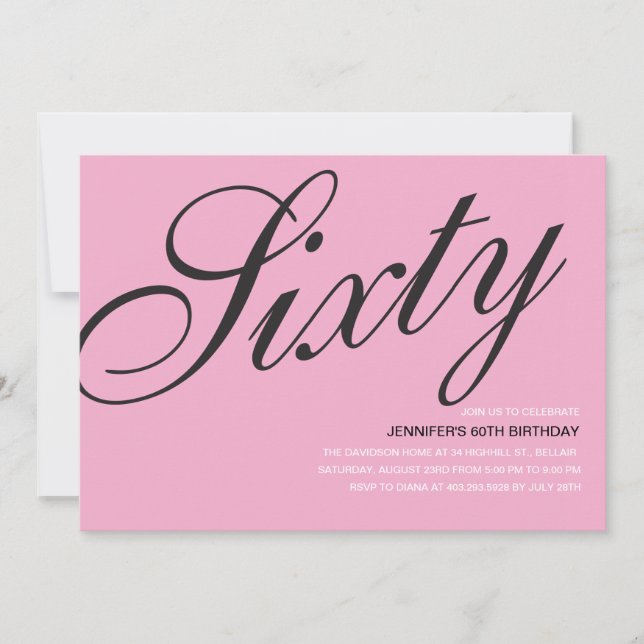 Black and Pink 60th Birthday Invitations (Front)