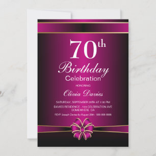 Black and Pink 70th Birthday Celebration Invitation