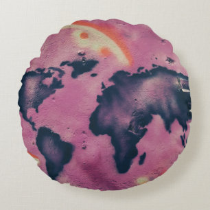 Black and pink abstract art round pillow
