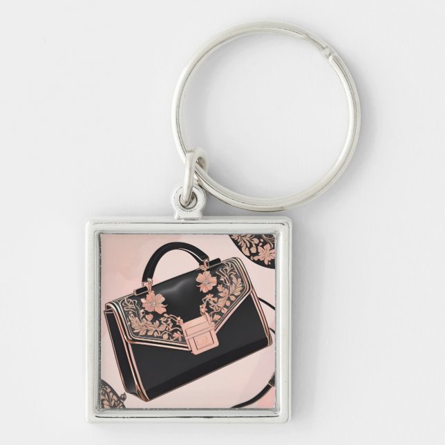 Black and pink AI art  Keychain (Front)