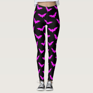 Black and Pink Bats Halloween Leggings