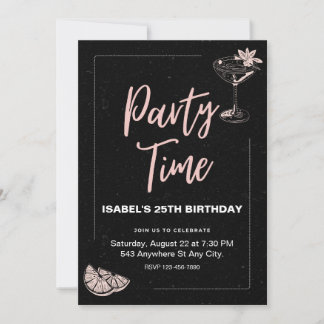 Black and Pink Birthday Party Invitation