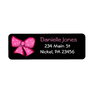 Black and Pink Bow Address Return Label Sticker