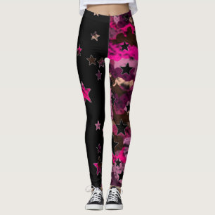Black And Pink Camo Star Leggings