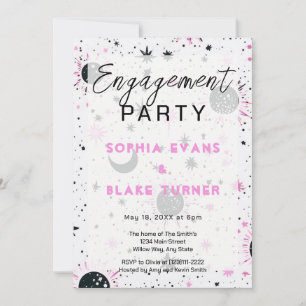 Black and Pink Celestial Wedding Engagement Party Invitation